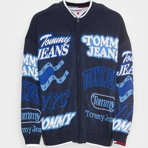 Tommy Jeans Full-Zip Blue & White Logo Sweater